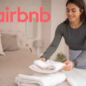 Femme de ménage Airbnb nettoyant un appartement pour assurer la satisfaction des voyageurs.